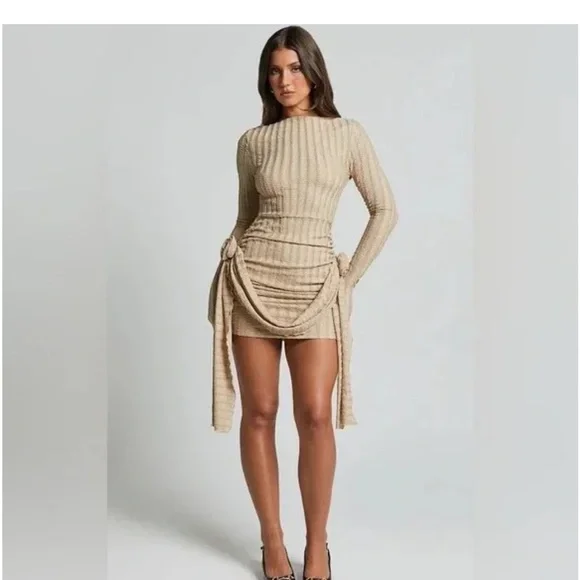 Lioness Tan Long Sleeve Knit Dress - Picture 2 of 3